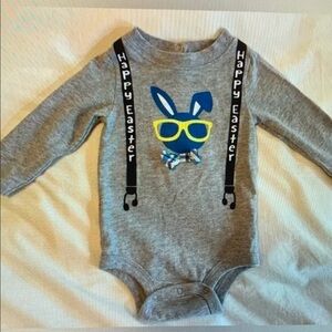 Gray Baby Onesie with Easter Bunny Design